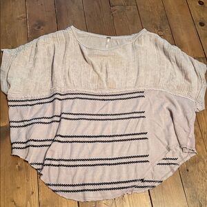 Free People Beige and Black Striped Short Sleeve Tee